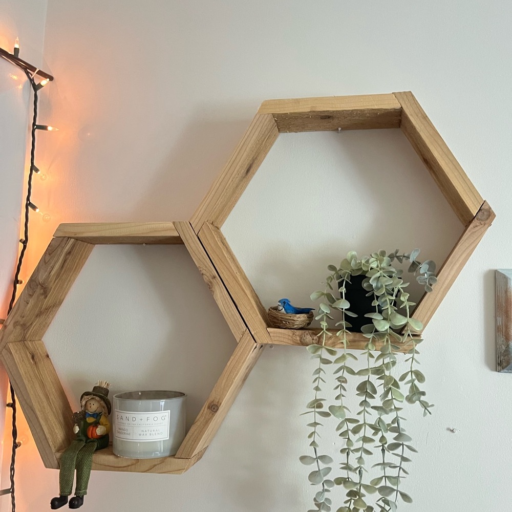 Brown Hexagonal Display Shelves Wall Decor